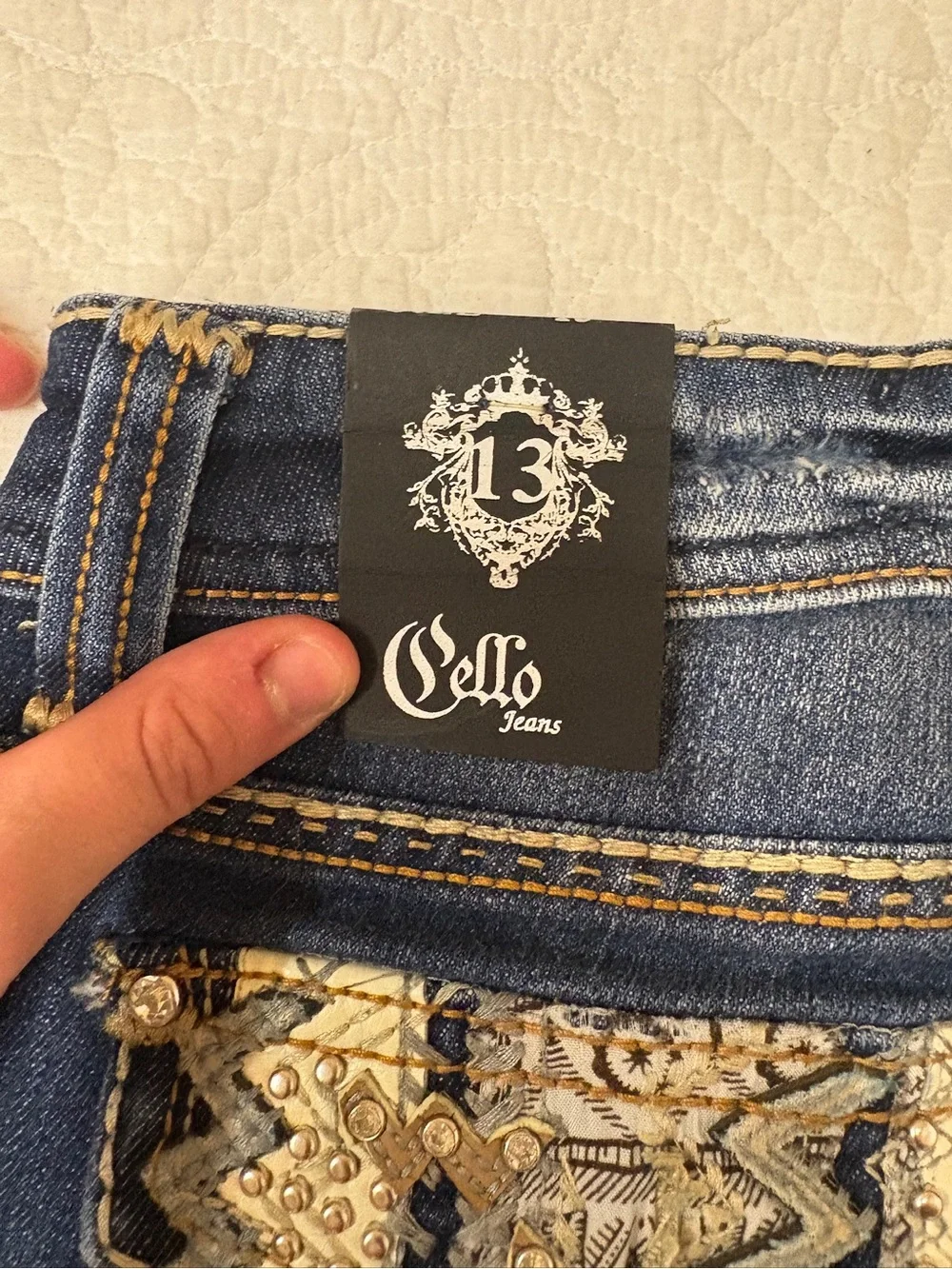 NWT Cello Jeans Size 13 Bootcut Dark Wash Embellished Studded Y2K Western Denim